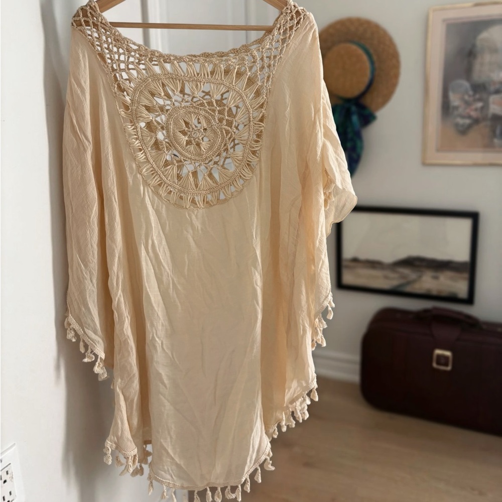 Cream Crochet Poncho